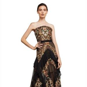 BCBGMAXAZRIA Black embroidered strapless gown